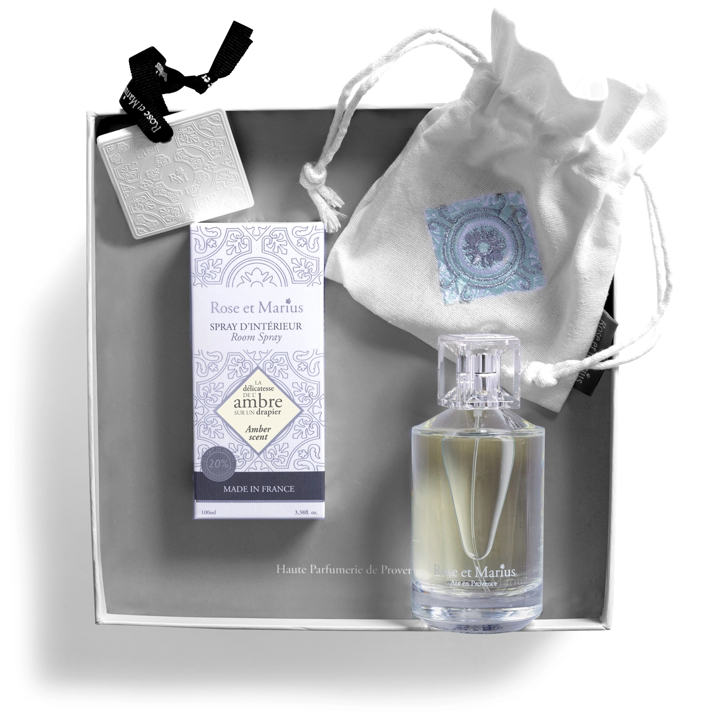 Rose et Marius Home fragrance sprays COFFRET SPRAY D'INTÉRIEUR & CARREAU PARFUME "AMBRE