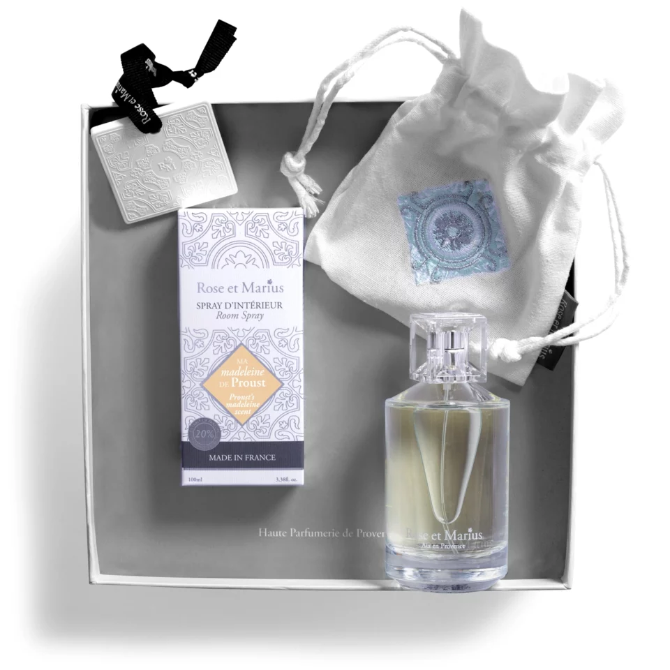 Rose et Marius Home fragrance sprays COFFRET SPRAY D'INTÉRIEUR & CARREAU PARFUME "Ma madeleine de Proust" (My Proust's madeleine)